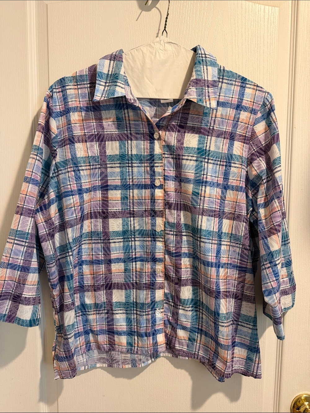 Alfred Dunner Multicolor Plaid Button-Front Blouse